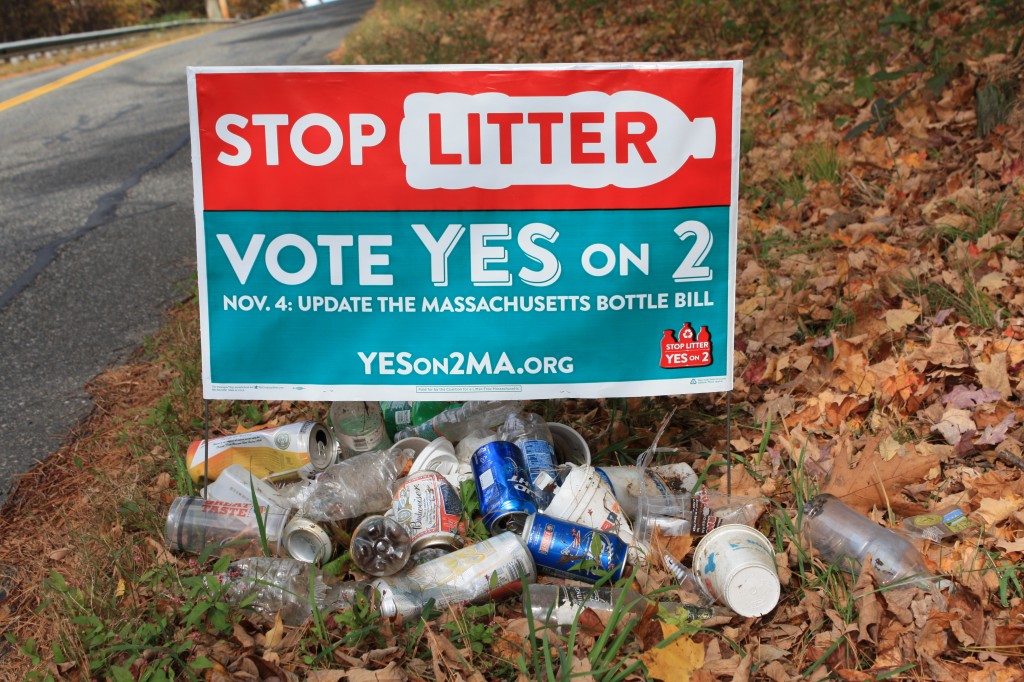 Stop Litter lawn sign and collection of litter