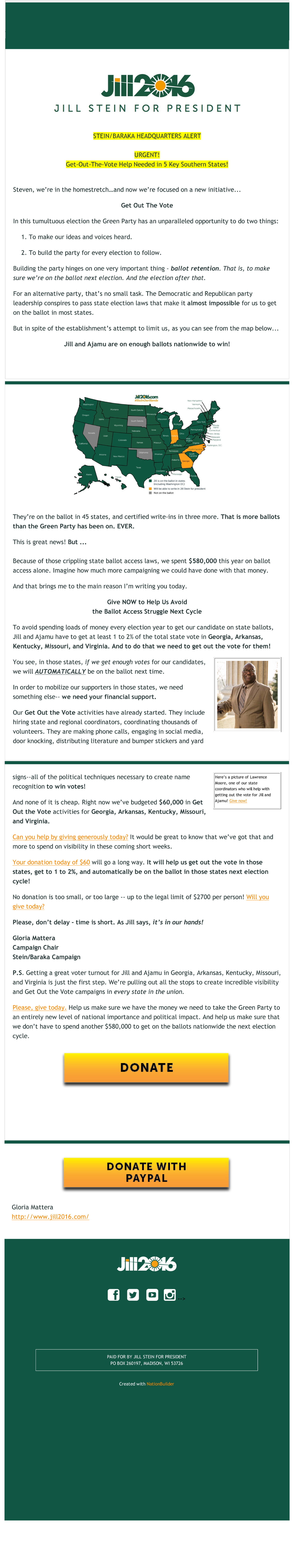 Request to get out the vote in the south