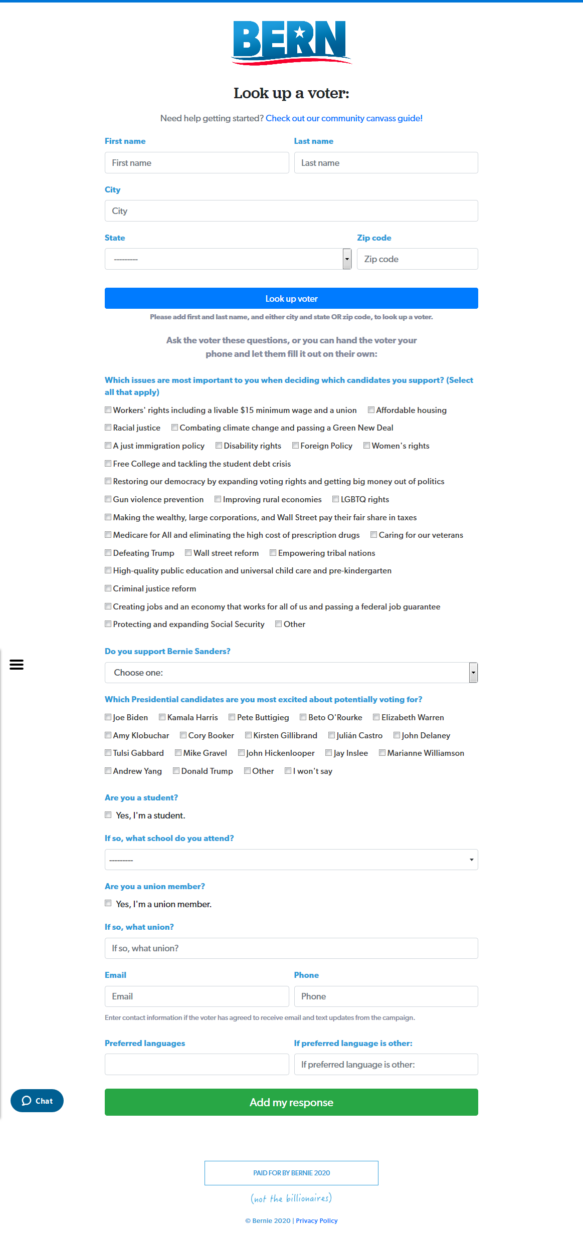 Community Canvass Form